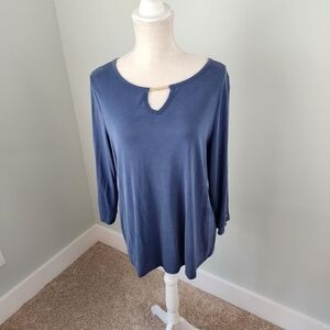 Chicos Size 2 Large Women’s Blue Long Sleeve Blouse Shirt Top Keyhole Front